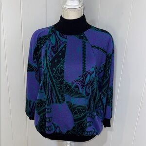 Elegant Women's Cowl Neck Sweater - Purple and Green
